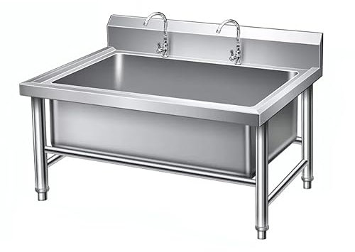 Handelsüblicher Edelstahl, freistehend, Bodenwischer, Spüle, strapazierfähig, für Waschraum, Keller, Geschäft, große Größe (B x B x T): 100 x 60 x 30 cm