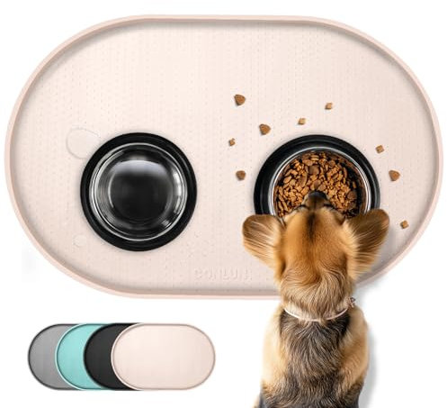 Conlun Napfunterlage Hund,1,2cm Hohe Ränder Futtermatte Katzen zur Vermeidung von Verschüttungen,BPA-Freie mit Rand Futtermatte für Haustiere für Futter- und Wassernäpfe (60x40cm, Naturbraun)