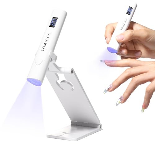 TOMICCA UV Nail Lamp with Stand, Handsfree Gel Nail Dryer, LED Screen, 20/60S Timer, Portable Rechargeable Design, Compact Mini UV/LED Lamp, Ergonomic Triangular Shape for Comfortable, Precise Curing