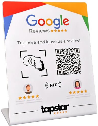 Stand Reseñas Google NFC y QR - Stand para Conseguir Reviews Google - Cartel NFC QR Opiniones Google - Compatible con Android & iPhone - Configuración Fácil con Web App - Sin Suscripciones (Inglés)