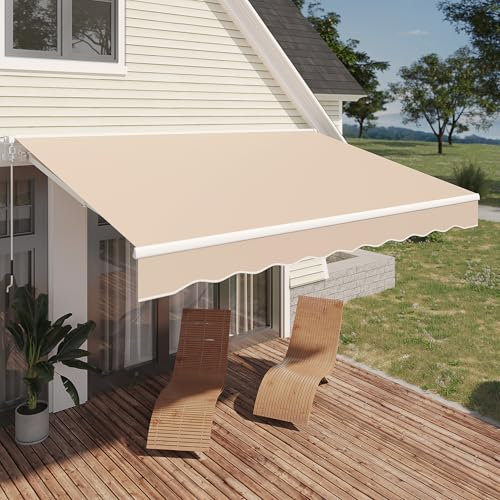 UNIONLINE Retractable Manual Awning, 4x2.4m DIY Folding Awning with Hand Crank Patio Garden Sun Shade Canopy Gazebo, Anti-UV and Waterproof for Courtyard, Balcony, Restaurant(Beige)