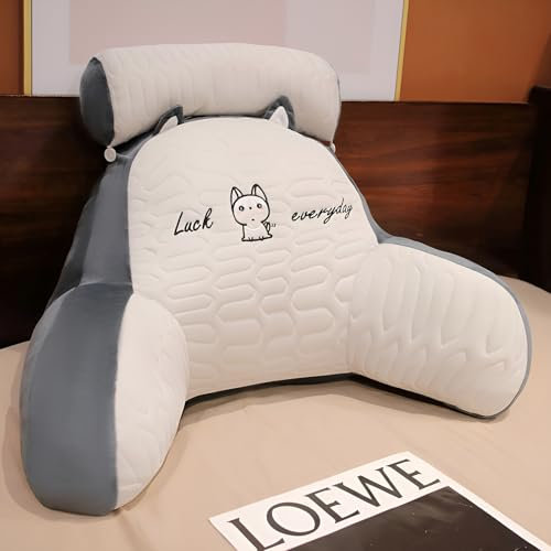 LANPEW Reading Pillow,rückenkissen mit armlehnen,lesekissen für Bett,bettsessel Rückenlehnenkissen Rückenstütze,Kissengeschenke für Lesen,Arbeiten,und Spielen (Latex grau, 70 * 50cm)