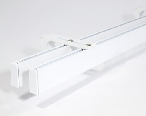 Deco-Raum 2-lauf Gardinenstange auf Maß Innenlauf Loft eckig Wandbefestigung Wandträger Vorhangstange Flächenvorhang Schiene Innenlaufstange für Vorhänge Weiß 60cm