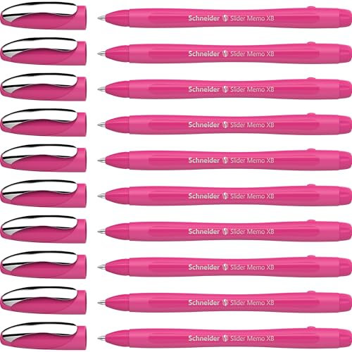 Schneider Slider Memo XB Kugelschreiber (Colour Edition mit Kappe, Strichstärke: XB) 10er Pack, Gehäusefarbe: power pink, Schreibfarbe: blau
