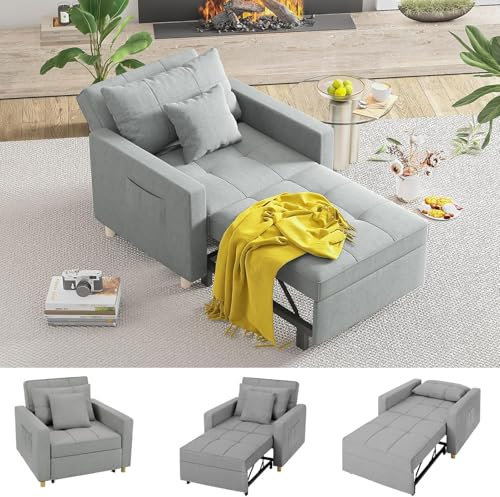 YODOLLA 192cm schlafsessel, 3-in-1 Schlaferstuhl, Ausziehbar Schlaferstuhl mit Bettfunktion, Schlafsofa mit Seitentasche und Regulierbarer Rückenlehne für Gästezimmer & kleine Wohnung, Hellgrau