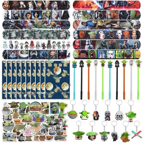 Party Bag Fillers, Kids Party Bags Favours, Birthday Gift Party Bags, Wars Theme Birthday Party Supplies, Party Goodie Bags Slap Bands Stickers Keyrings Pen for Boys Girls Kids Birthday Supplies