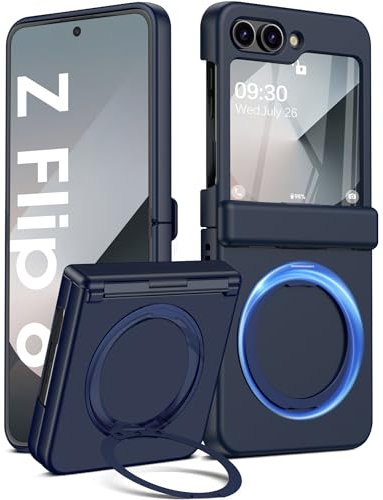 für Samsung Galaxy Z Flip 6 Hülle mit Ständer [Scharnierschutz] [Mit Displayschutz] Kabelloses Laden, Anti-Fingerabdruck, Stoßfest Schutzhülle, Galaxy Z Flip 6 5G Handyhülle Mit 360 Grad Ring Ständer