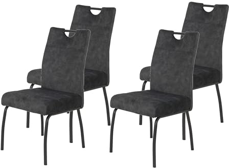 Hela Tsche, 4er Set Esszimmerstuhl Evelyn, Bezug Velvet Anthrazit, XL Sitz, Federkorb, 140kg belastbar