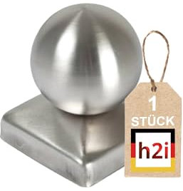 h2i Pfostenkappe Kugel | Edelstahl | 91 x 91 mm | 1 Stk. | Eckige Abdeckkappe für Garten Holzpfosten Pfostenträger & Zaunpfosten in Pyramidenform | Wetterschutz für Holz-Balken & Pfoste