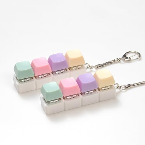 2 Pcs Bunte Tastatur Fidget Spielzeug für Erwachsene Dekompression Tastatur Fidget Clicker mit Keychain für Stressabbau (Gelb und Lila)