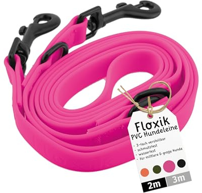 Floxik PVC Hundeleine 2m Pink | 3 Längen verstellbare Führleine für mittlere & große Hunde | Schmutz- & Wasserfest | Ideale Umhängeleine für das nächste Abenteuer mit deinem Liebling