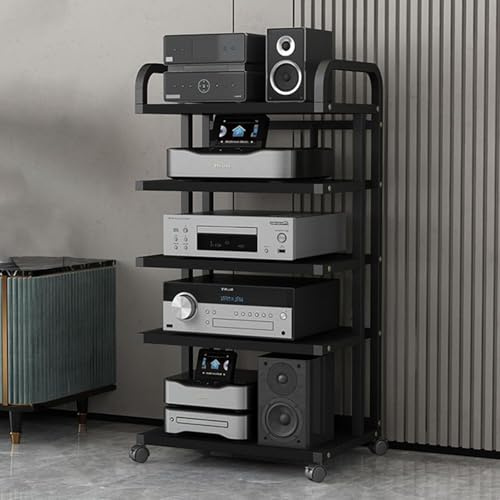 Audio Rack Mobiler Schrank 106 cm hoch, Hifi Regal für Heimkino, Büros & Aufnahmeräume, Verstärker Aufbewahrungslösung