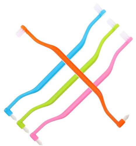 4 Stück Interdentalbürsten mit Ergonomischem Griff Doppelseitige | Kunststoff, Kleine Bürstenköpfe und Gebogene Form, für Zuhause, Tägliche Pflege, Enge Stellen