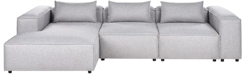 Beliani 4-Sitzer Ecksofa Stoff grau rechts modular mit Kissen Modulsofa Brande