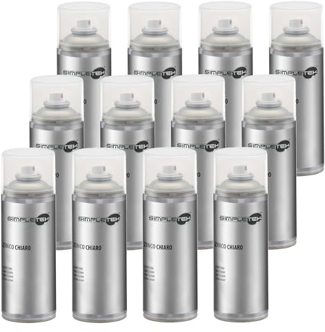SIMPLETEK - 12X Bomboletta Spray Vernice Zincante Zinco Chiaro A Freddo Per Metalli Galvanica Protegge Dall'Ossidazione 400 ml (12 pezzi)
