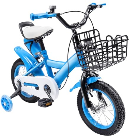 TESUGN 12 Zoll Kinderfahrrad, Unisex Blau Kinder Spielrad Rad Bike, Lenkrad und Sattel Höhenverstellbar Kinderfahrrad für 3-6 Jahre Kinder Trainingsfahrräder