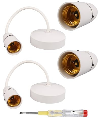 XdealCozyxc 5 Pcs E27 Pendant Light Fitting Set, White Plastic Bulb Holder Ceiling Light Fittings for Kitchen Bedroom Room Lightings