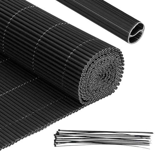 Peviasot Tapis brise-vue en PVC pour balcon - 90 x 300 cm + 90 x 400 cm - Gris - Tube rond avec bandes de renfort - Brise-vue pour balcon, clôture de jardin, terrasse et balustrade