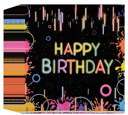 40Stück Servietten Geburtstag 33x33cm Happy Birthday Cocktail Servietten | Kinder Geburtstag Neonfarbe Papierservietten für Junge Mädchen Geburtstag Party Feiern Deko