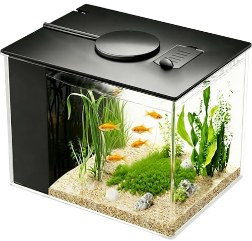 3,7L Mini Aquarium aus Acryl mit Filterpumpe, LED-Beleuchtung, Kleines Betta Aquarium Komplettset für kleine Fische, Garnelen und Pflanzen (Schwarz)