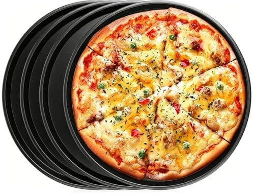 YuLiMirich 4 Stück Pizza Backblech Set, 29cm Rund Pizzablech für Backen Servieren, Pizza Backblech mit Antihaftbeschichtung, Leicht zu reinigen, Spülmaschinengeeignet