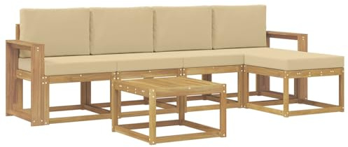 vidaXL Outdoor-Sofagarnitur mit Kissen 6 pcs Weiß und Beige, Garten-Couch, modernes Sofa-Set für draußen, langlebige Möbel, Coole Terrasse, stilvolles Loungen im Freien