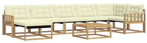 vidaXL Outdoor-Sofagarnitur 8 pcs Weiß und Creme Massivholz Akazie, Robustes, modernes Outdoor-Sofa-Set, Gartenmöbel zum Entspannen, wetterfeste Lounge, ergonomische Sitze
