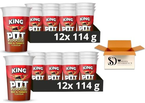 Pot Noodle Beef & Tomato King Size 12 x 114g (Pack of 2) | Hearty Instant Noodles Pots | Rich Beef & Tangy Tomato Flavour Bulk Value Pack