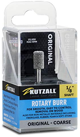 Kutzall Original Cylinder Rotary Burr, 1⁄8 Shaft, Coarse - Woodworking Attachment for use with Dremel, Foredom, Milwaukee. Abrasive Tungsten Carbide, 1⁄4 (6.3mm) Dia. X 1⁄2 (12.7mm) Length, C-14-E
