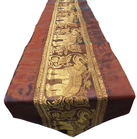 BY soljo – Linge Tischläufer tablerunner aus Seide Thai Elefant Edel nobel in verschiedenen Farben Elegante, Länge/Formate wählbare 150 cm x 33 cm/200 cm x 33 cm tc001-tc010, braun, 200 cm x 33 cm