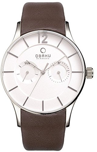 Obaku Denmark Herrenuhr mit Lederband Edelstahl 38 MM Datum Wochentag Day Date V175GMCIRN