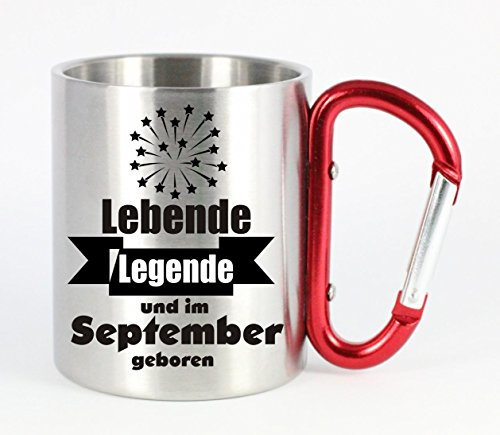 CreaLuxe Edelstahltasse mit Karabiner - Lebende Legende und im September geboren - Tasse bedruckt, Kaffeetasse, Bürotasse, Metalltasse mit Name