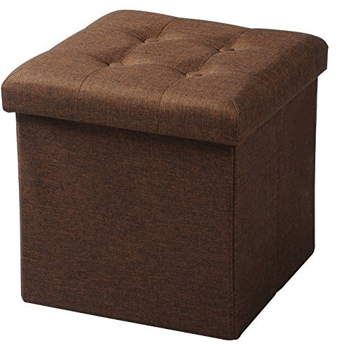 WOLTU® Sitzhocker mit Stauraum Sitzwürfel Sitzbank faltbar Truhen Aufbewahrungsbox, Deckel abnehmbar, Gepolsterte Sitzfläche aus Leinen, 37,5x37,5x38CM(LxBxH), Braun