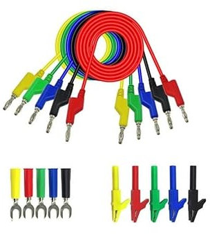 Aofan 15-teiliges Multimeter Prüfkabel Set: Enthält 5x 4mm Bananenstecker-Kabel, 5x Krokodilklemmen, 5x U-förmige Testspitzen