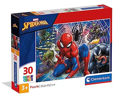 Clementoni 20250 Supercolor Spiderman – Puzzle 30 Teile ab 3 Jahren, buntes Kinderpuzzle mit besonderer Leuchtkraft & Farbintensität, Geschicklichkeitsspiel für Kinder
