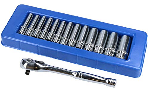 1/4” Drive Metric MM Deep Single Hex Sockets 4mm – 14mm + Ratchet