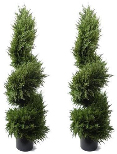 Leaf Pair of 120cm Premium Artificial Cypress Sprial Topiaries