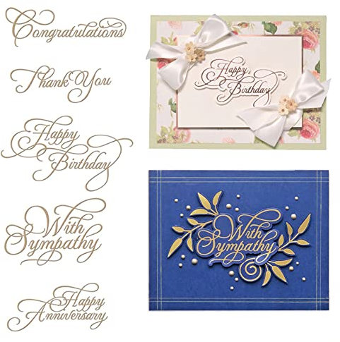Briartw 5pcs/Set Word Hot Foil Plate Happy Birthday Thank You Congratulations with Sympathy Happy Anniversary for DIY Scrapbooking Embossing Cards Crafts