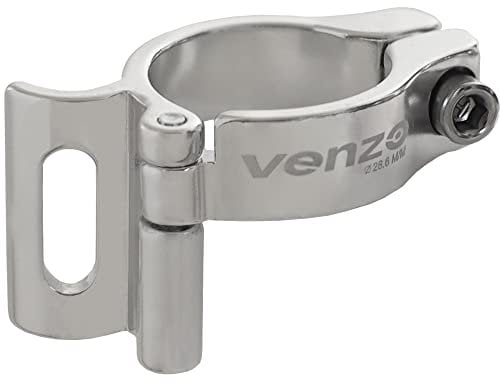 Venzo Road Mountain Bike Bicycle Adjustable Braze On Front Derailleur Adapter Clamp 28.6mm Silver Compatible with Shimano Sram
