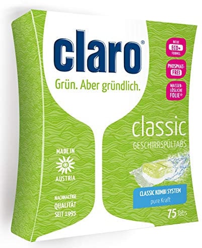 claro Öko Classic Tabs - 150 Stk. phosphatfreie Spülmaschinentabs, wasserlösliche Folie (2 Pkg)