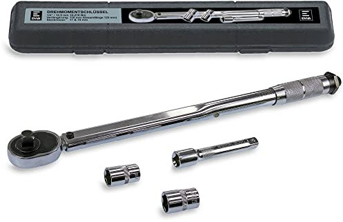 ENVA Drehmomentschlüssel 4TLG. Einstellbar von 10 bis 210 Nm Antrieb 1/2 Zoll Vierkant inkl. Verlängerung 110mm und Stecknüsse 17 mm und 19 mm