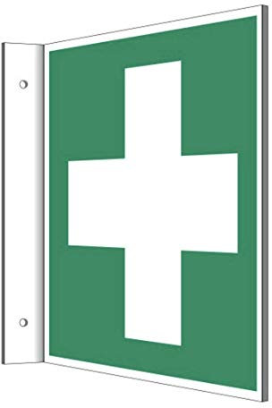 Fahnenschild Erste Hilfe Kreuz Kunststoffplatte 20x20cm nachleuchtend von MBS-FIRE