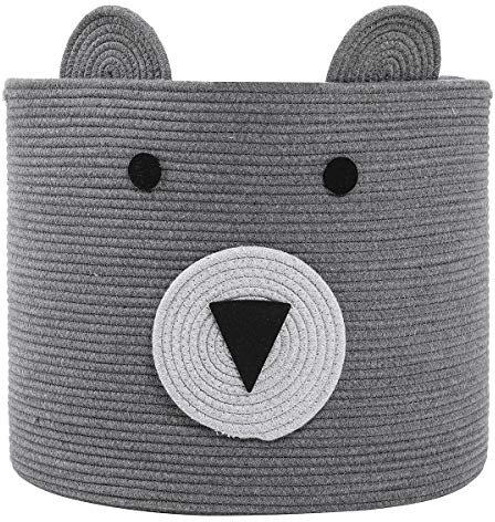 Bärenkorb, Tierkorb, großer Baumwollseilkorb, großer Aufbewahrungskorb, gewebter Wäschekorb, Spielzeug-Aufbewahrungskorb, für Kinder, Spielzeug, Babyzimmer (grau, 45.7x38.1 cm)