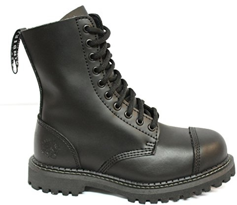 Grinders Schleifer Hirsch CS Unisex Schwarz Leder 10 Augenloch Stahl Zehenkappe Sicherheit Militär Punk Stiefel