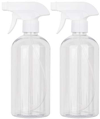Botella de spray de plástico de 16 onzas con gatillo vacío, recipiente rellenable transparente para agua, productos de limpieza, pulverizador de cabeza ajustable y corriente (paquete de 2)