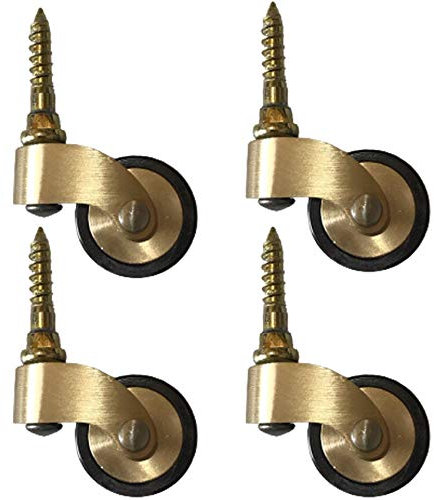 4 Stück Möbelrollen aus massivem Messing,Antik Vintage Gummierten Räder,Lenkrollen Transportrollen,360 ° Drehrad,25mm Rollen,Klavierrollen,Poliertes Messing,150 kg Last,Mit Schrauben