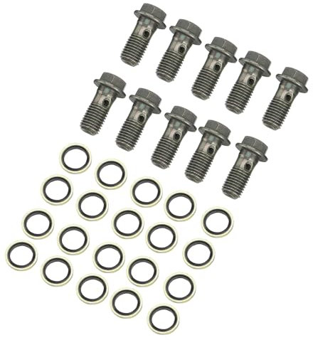 WOOSTAR Inoxydable Acier M10 x 1,25 Boulons Banjo Frein Raccord Adaptateur avec M10 Rondelles en Cuivre Paquet de 10