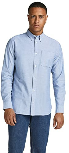 JACK & JONES Herren Freizeit Hemd JPRBROOK Oxford Slim Fit Weiss Blau XS-XXL, Größe:XS, Farbe:Cashmere Blue Slim FIT 12192150