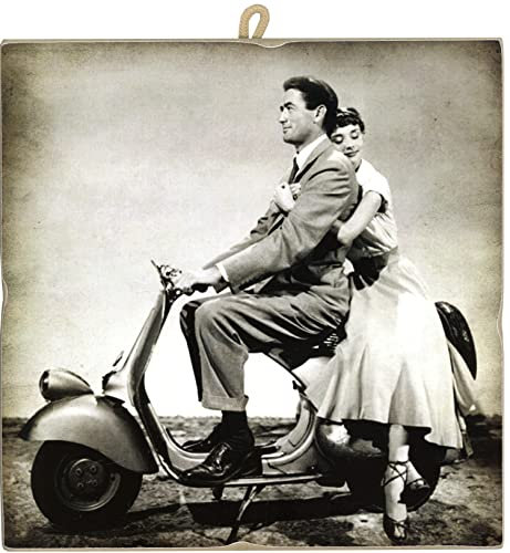 KUSTOM ART Bild im Vintage-Stil Gregory Peck und Audrey Hepburn im Film Romane Sammler-Druck auf Holz, für Restaurants, Pizzeria Bar Hotel