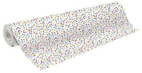 Clairefontaine 211942C - Une Bobine De Papier Cadeau - Alliance 60g - Dimensions : 50x0,70m - Motif : Pois Multicolores, Fond Blanc - Emballage Cadeau, Spéciale Grande Longueur, Papier Cadeau